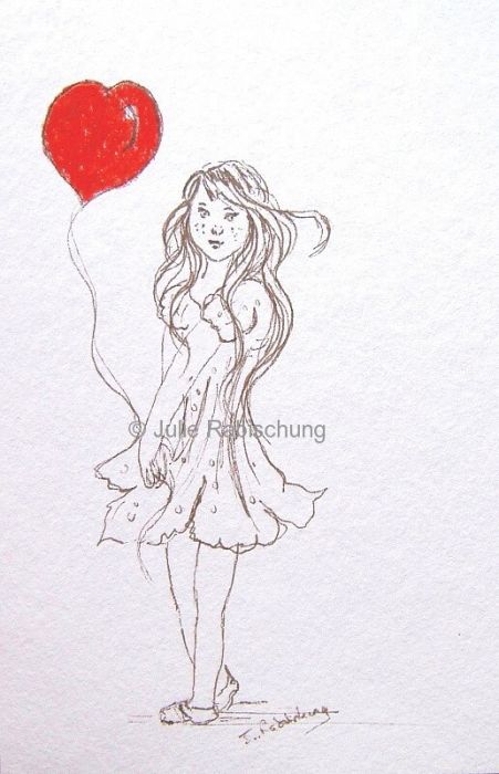 cute freckled girl  with a heart balloon by Julie Rabischung
